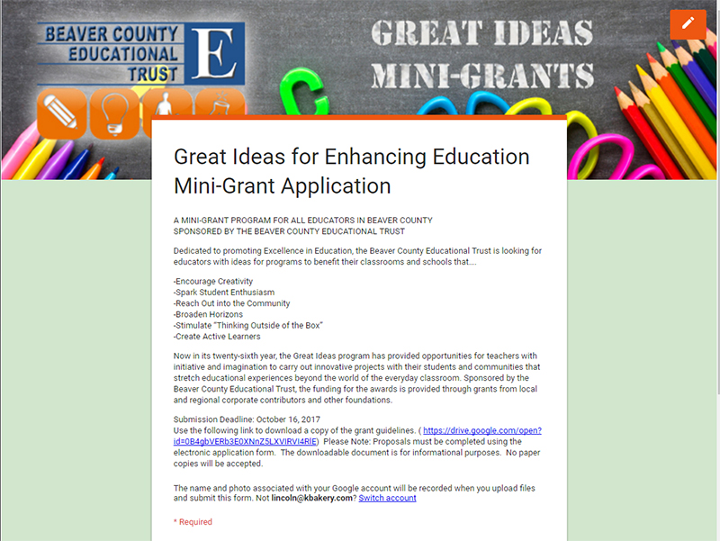 2017 Great Idea Mini-Grant Applications Being Accepted NOW!